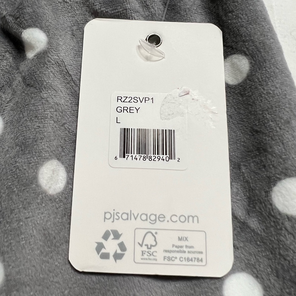 Pj Salvage Velour Lounge/PJ Pant. Grey with White Polka Dots and Port Trim, Lg. - Picture 5 of 16